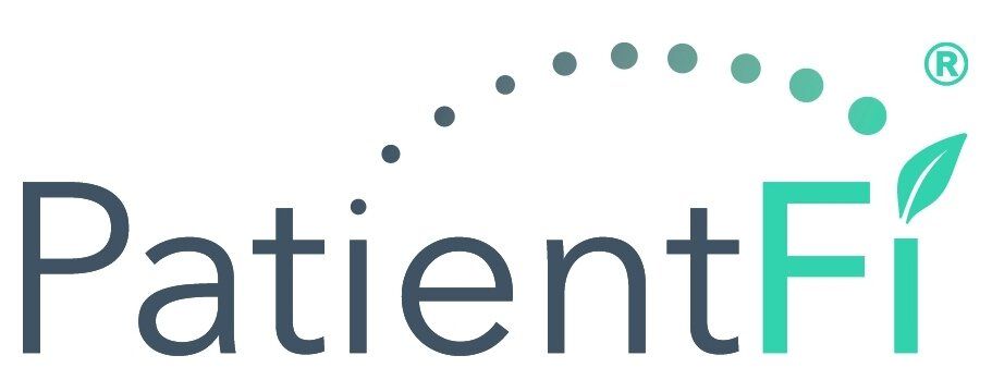 PatientFi logo with leaf design element.