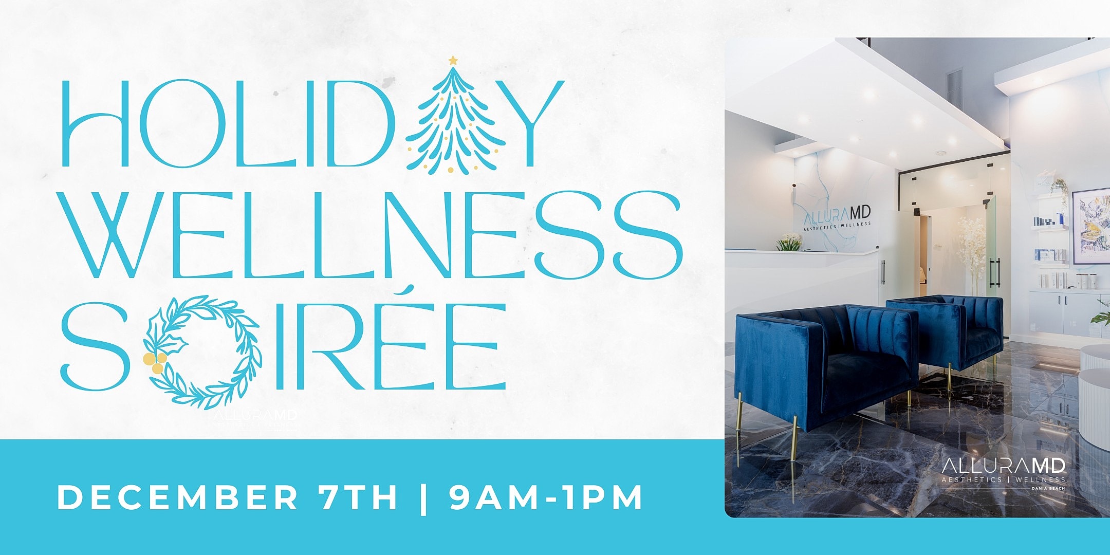 alluramd med spa reception area with logo on the wall